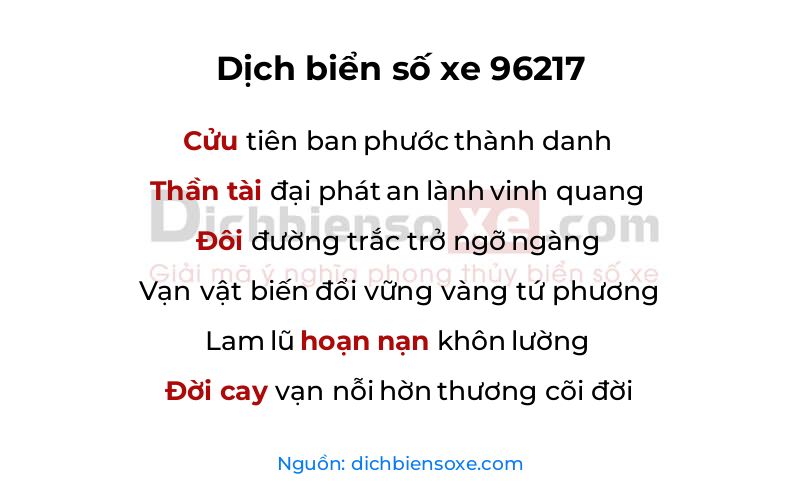Dịch thơ biển số 96217