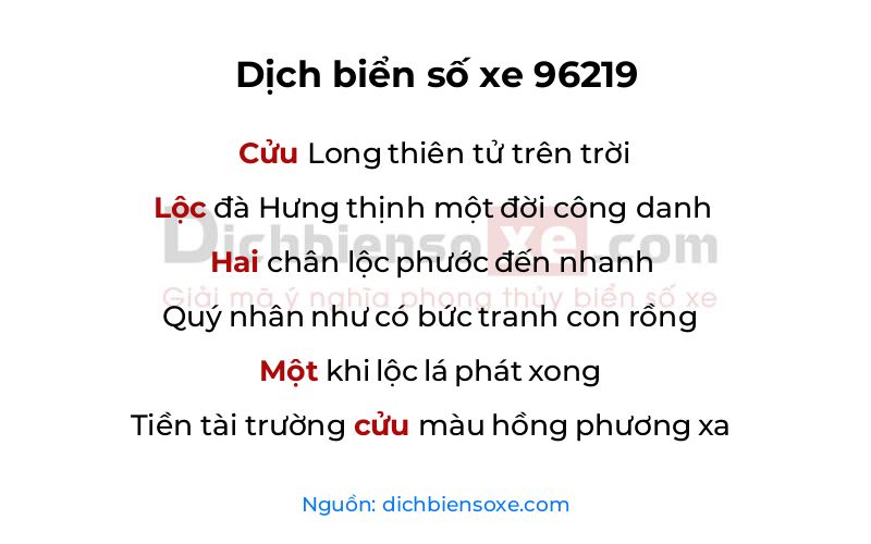Dịch thơ biển số 96219