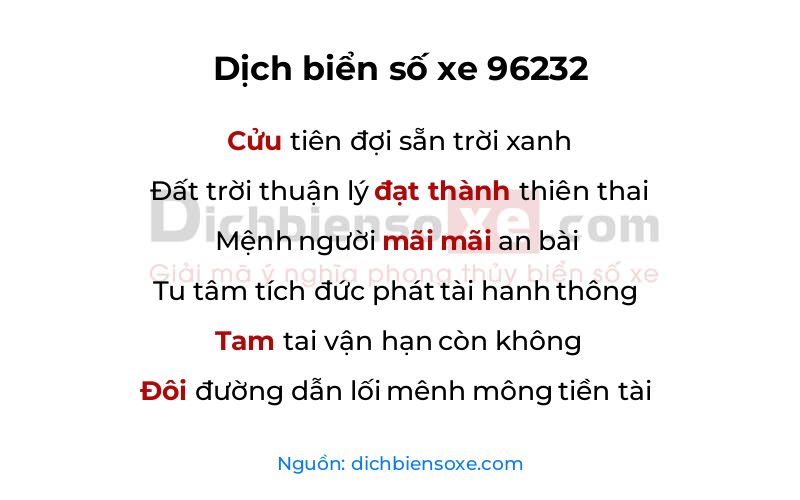 Dịch thơ biển số 96232