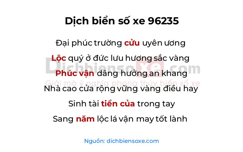 Dịch thơ biển số 96235