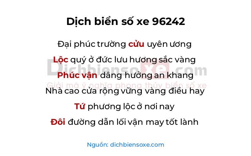 Dịch thơ biển số 96242