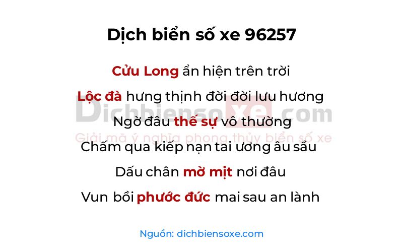 Dịch thơ biển số 96257