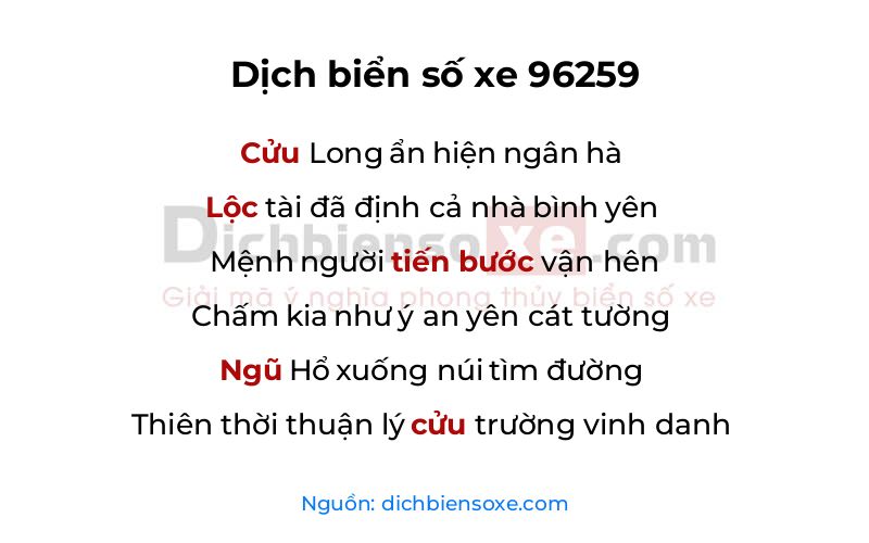 Dịch thơ biển số 96259
