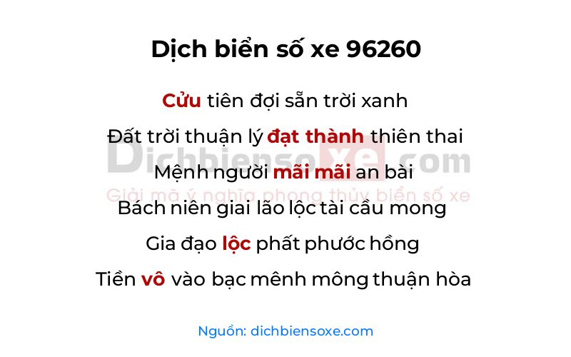 Dịch thơ biển số 96260