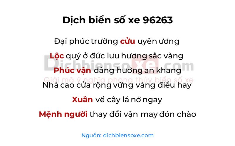 Dịch thơ biển số 96263