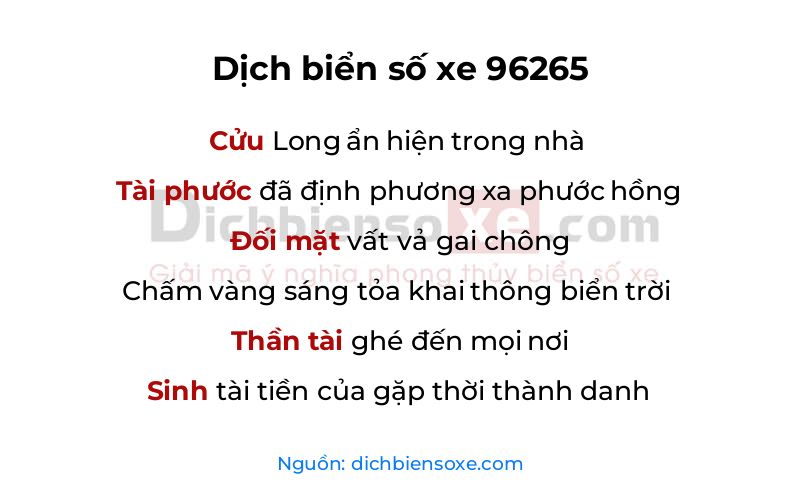 Dịch thơ biển số 96265