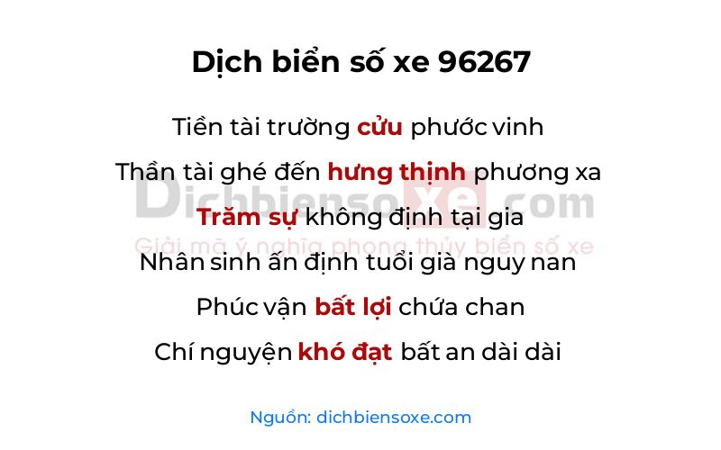 Dịch thơ biển số 96267