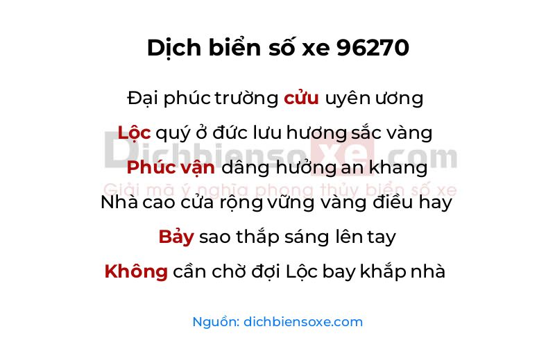 Dịch thơ biển số 96270