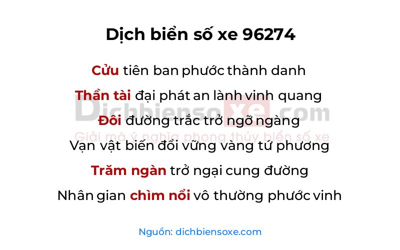Dịch thơ biển số 96274