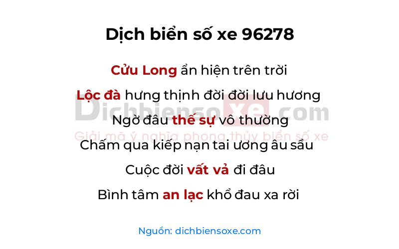 Dịch thơ biển số 96278