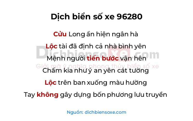 Dịch thơ biển số 96280
