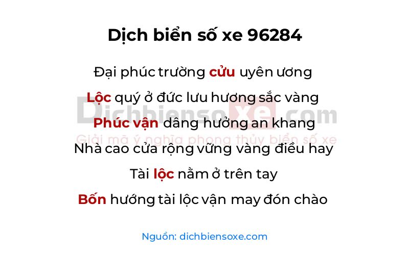 Dịch thơ biển số 96284