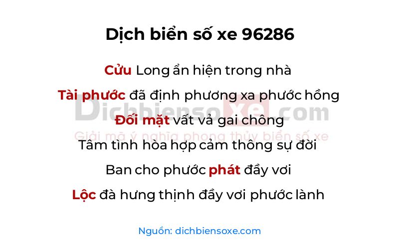 Dịch thơ biển số 96286