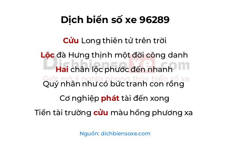 Dịch thơ biển số 96289