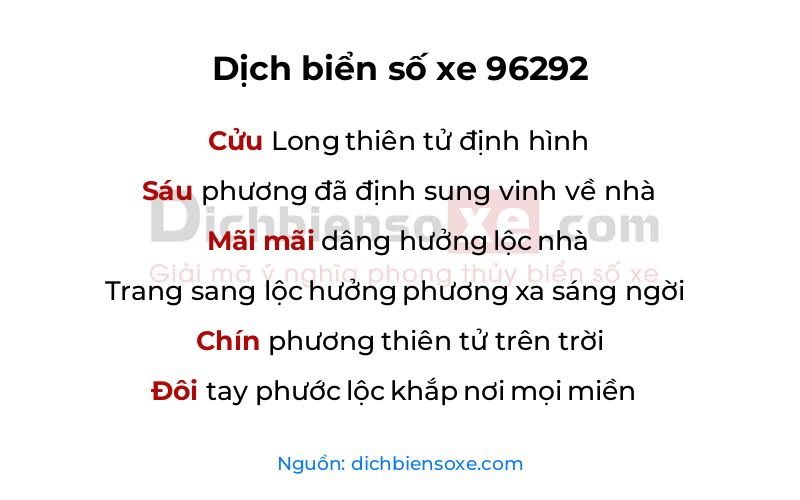 Dịch thơ biển số 96292