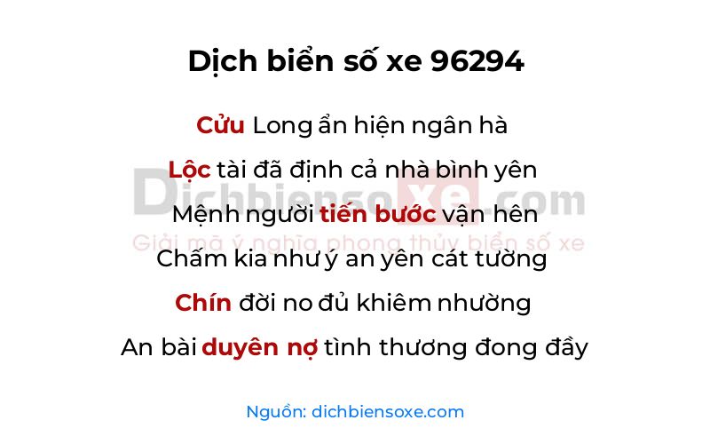 Dịch thơ biển số 96294