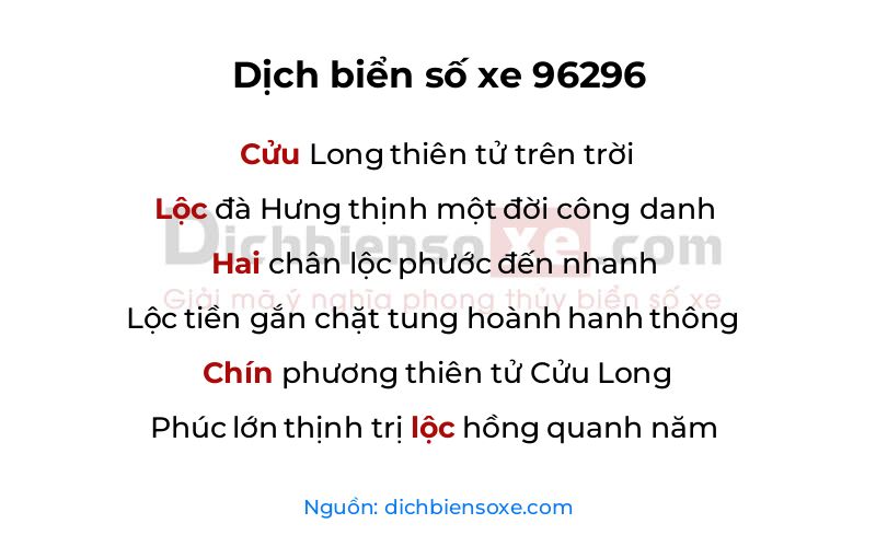 Dịch thơ biển số 96296
