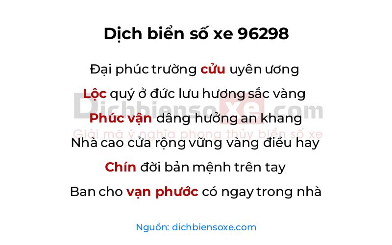 Dịch thơ biển số 96298