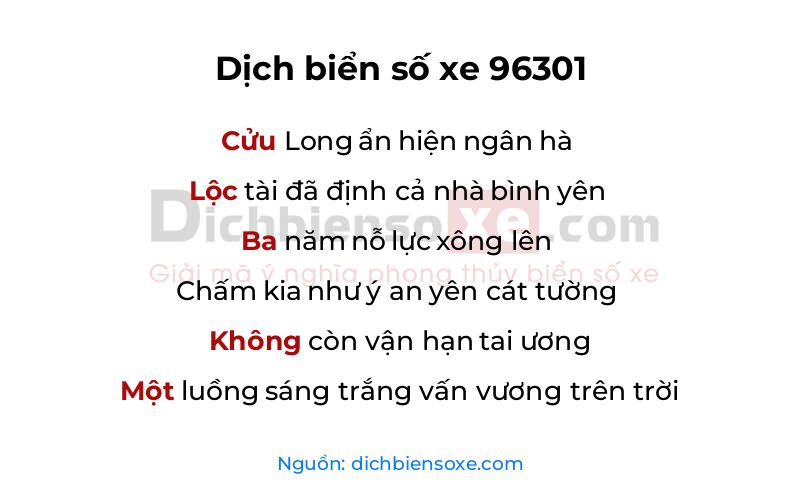 Dịch thơ biển số 96301
