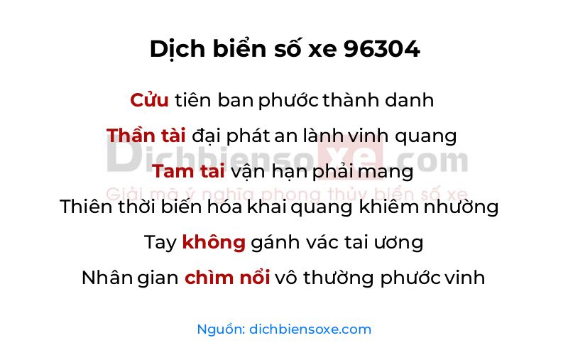 Dịch thơ biển số 96304