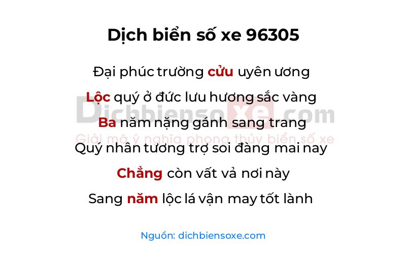 Dịch thơ biển số 96305