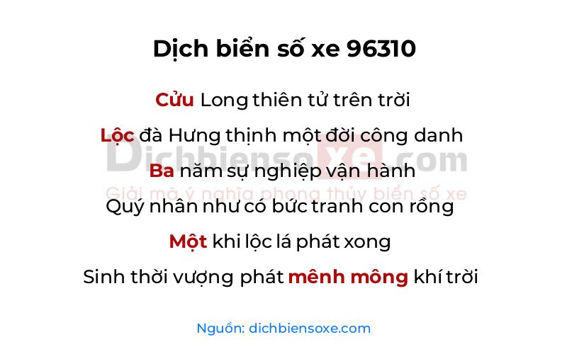 Dịch thơ biển số 96310