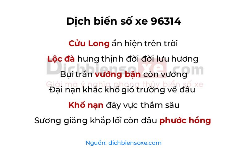 Dịch thơ biển số 96314