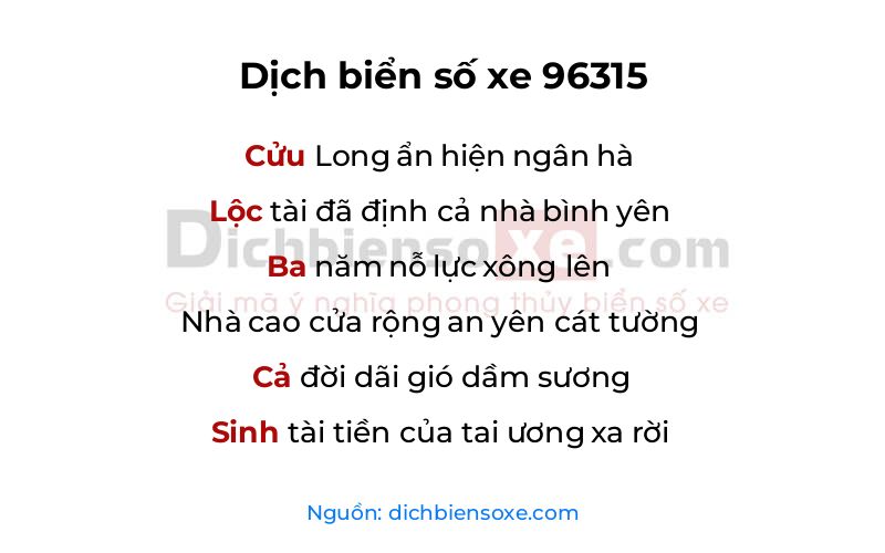 Dịch thơ biển số 96315