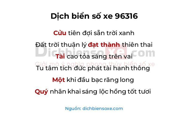 Dịch thơ biển số 96316
