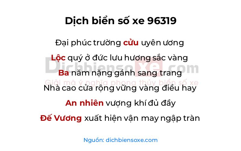 Dịch thơ biển số 96319