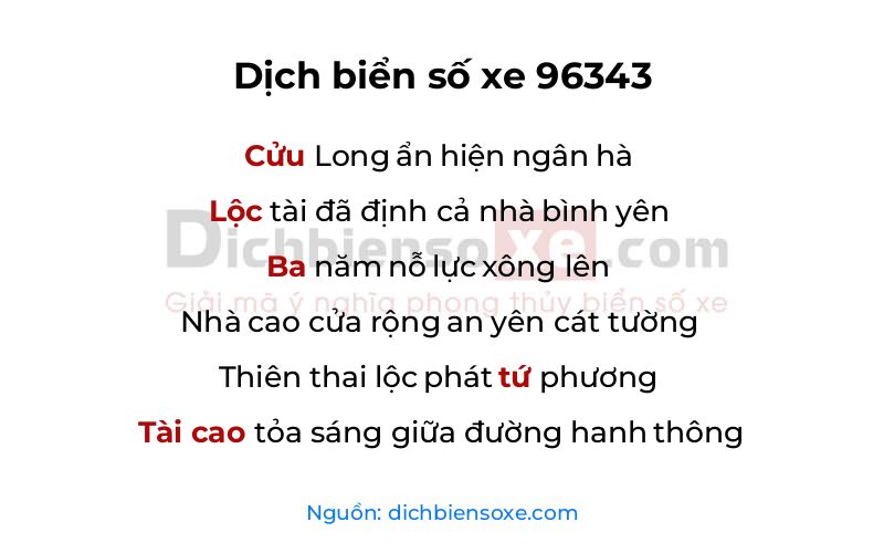Dịch thơ biển số 96343