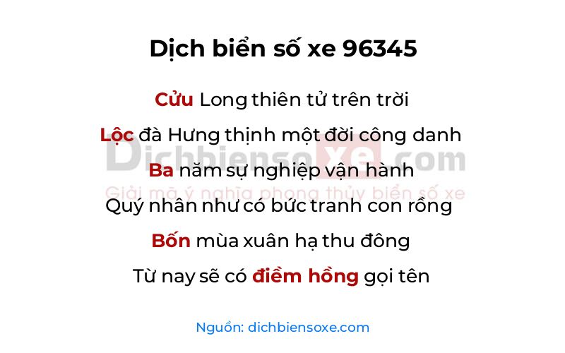 Dịch thơ biển số 96345