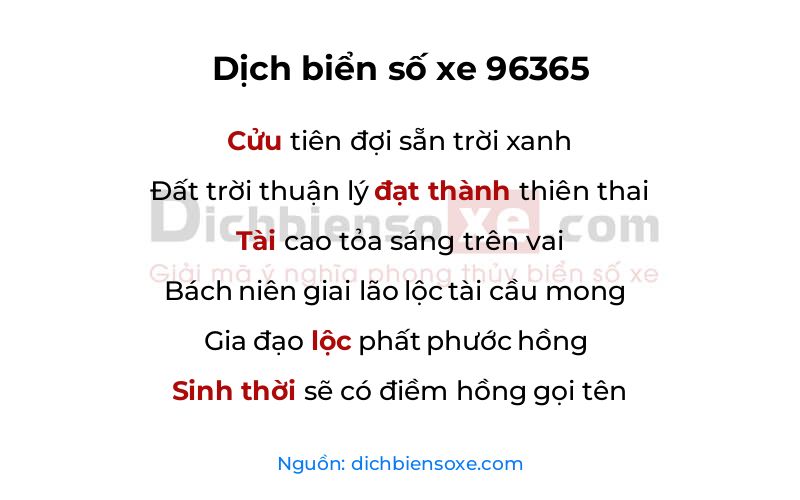 Dịch thơ biển số 96365