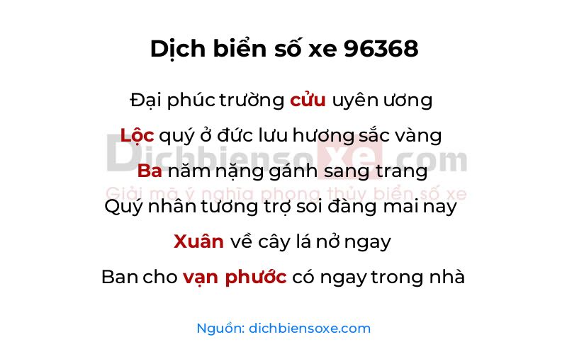 Dịch thơ biển số 96368