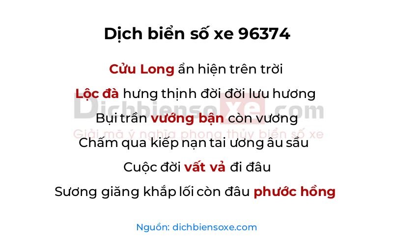 Dịch thơ biển số 96374