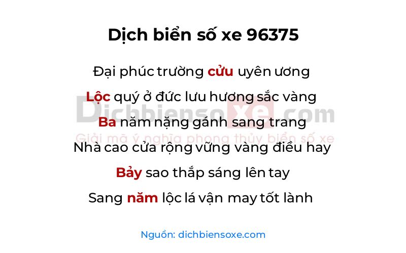 Dịch thơ biển số 96375