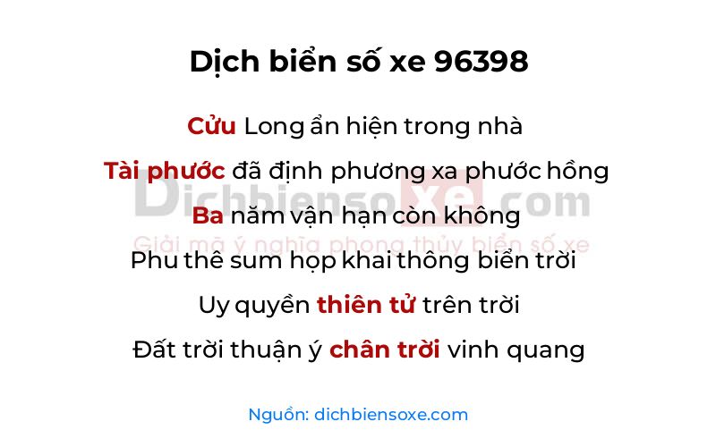 Dịch thơ biển số 96398