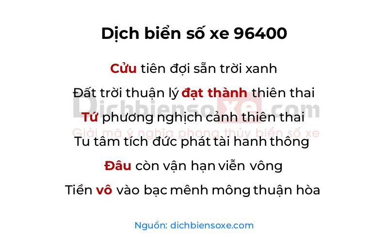 Dịch thơ biển số 96400