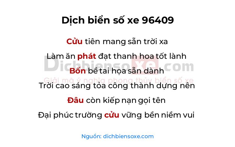 Dịch thơ biển số 96409