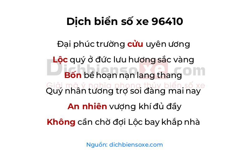 Dịch thơ biển số 96410