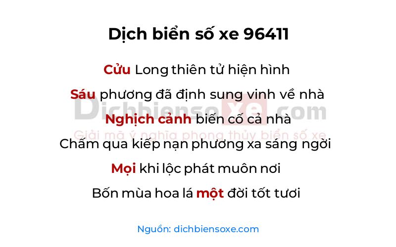 Dịch thơ biển số 96411