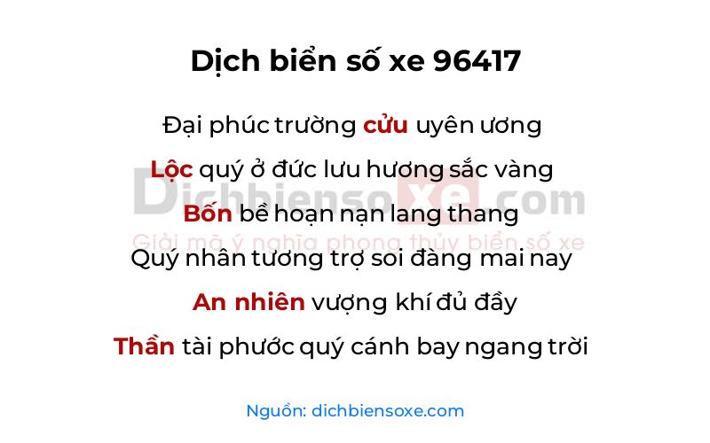 Dịch thơ biển số 96417