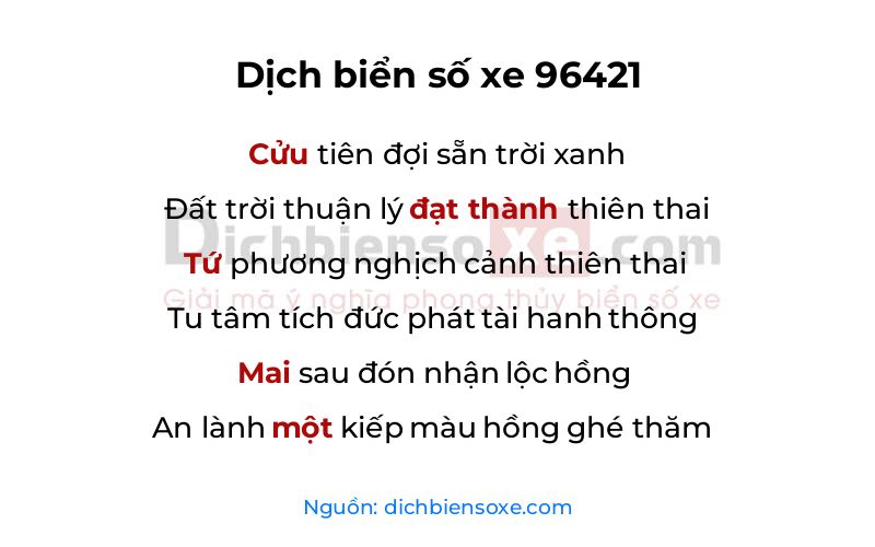 Dịch thơ biển số 96421