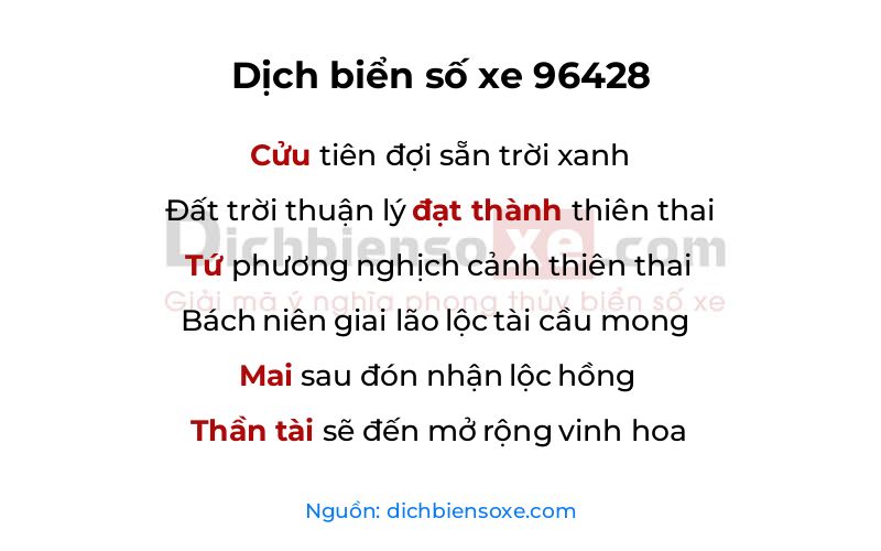 Dịch thơ biển số 96428