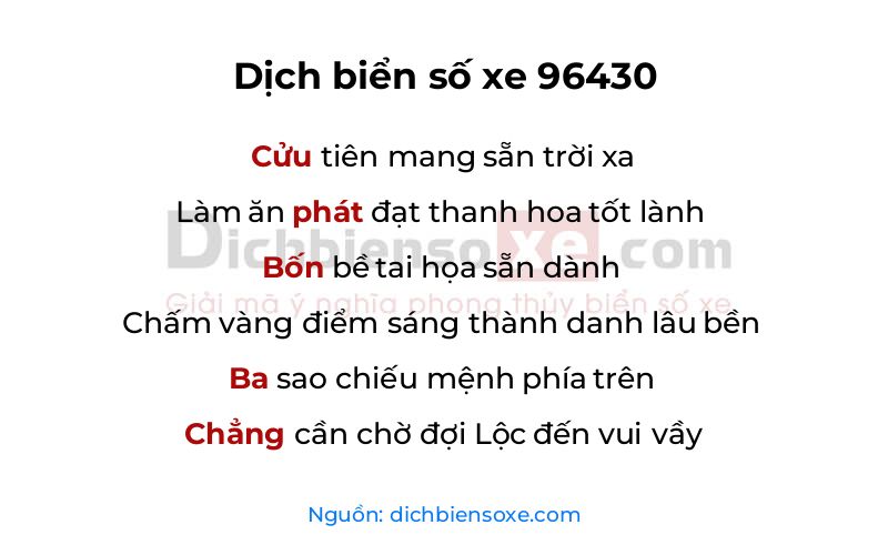 Dịch thơ biển số 96430
