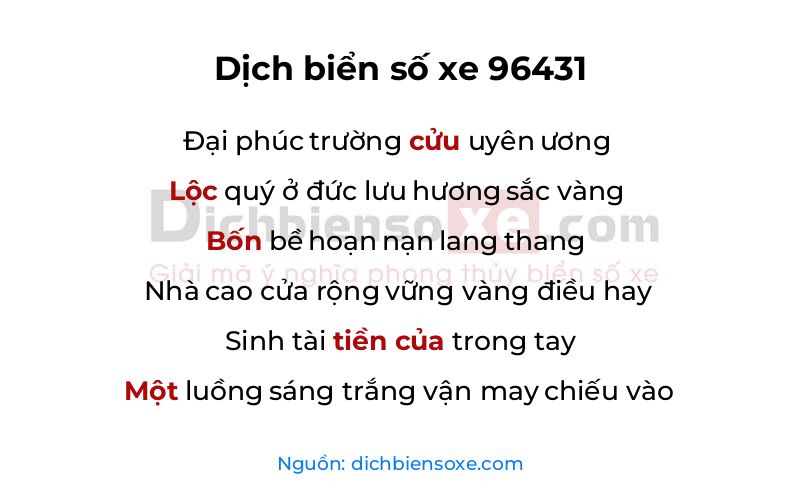 Dịch thơ biển số 96431