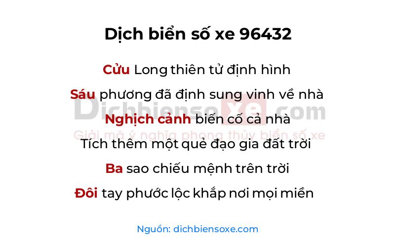 Dịch thơ biển số 96432