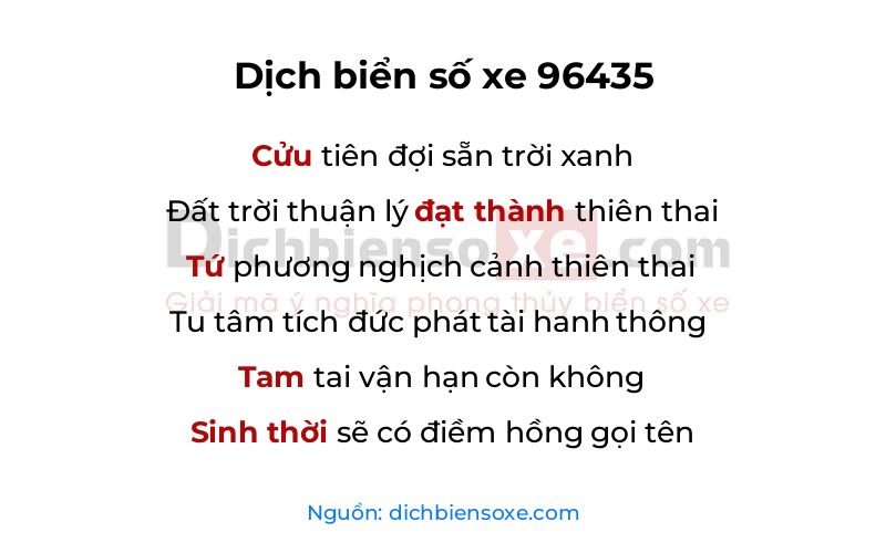 Dịch thơ biển số 96435