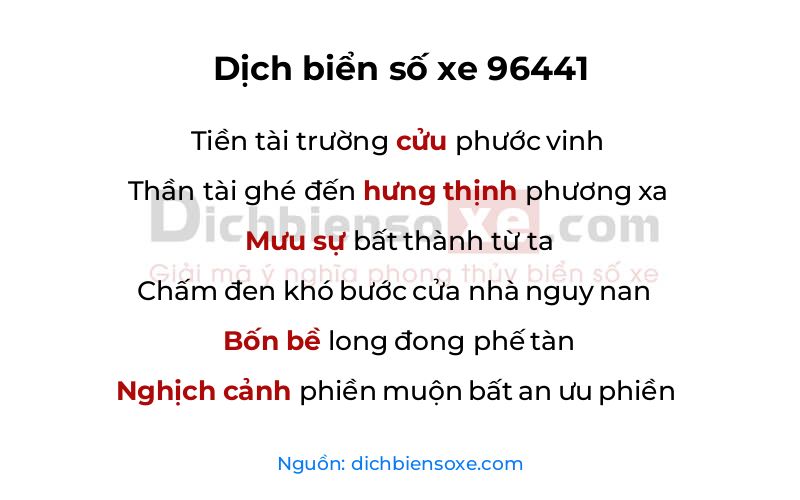 Dịch thơ biển số 96441