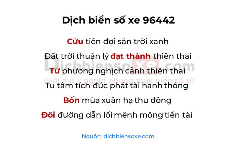Dịch thơ biển số 96442